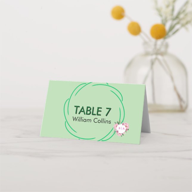 Carte De Placement Mariage vert citron et fleurs fantaisiste   (Devant)