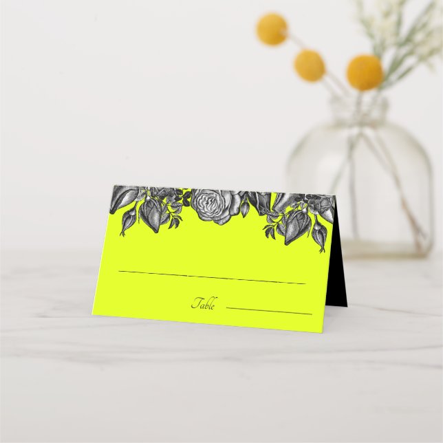 Carte De Placement Mariage vert de rose noir et blanc (Devant)