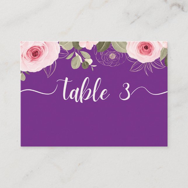 Carte De Placement mariage violet fleur sauvage (Devant)