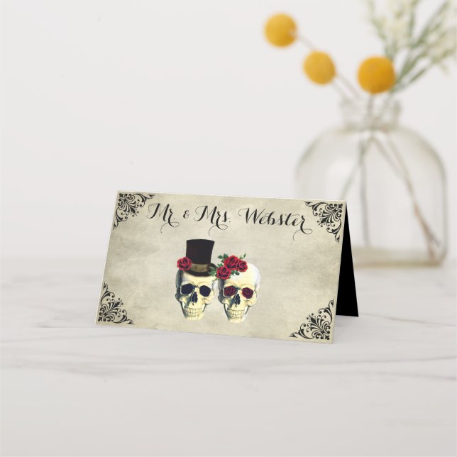 Carte De Placement Mariée & Groom Skull Goth Rustic Mariage (Devant)