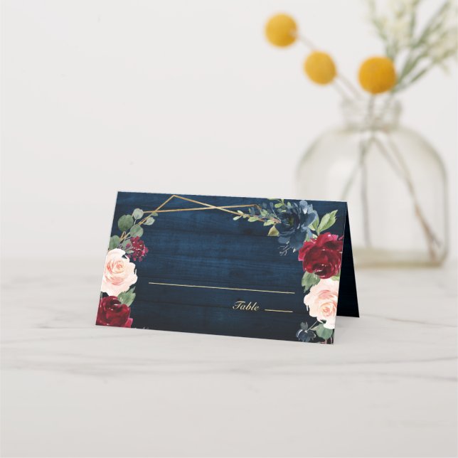 Carte De Placement Marine Bleu Bourgogne Or Mariage géométrique Pl (Dos)