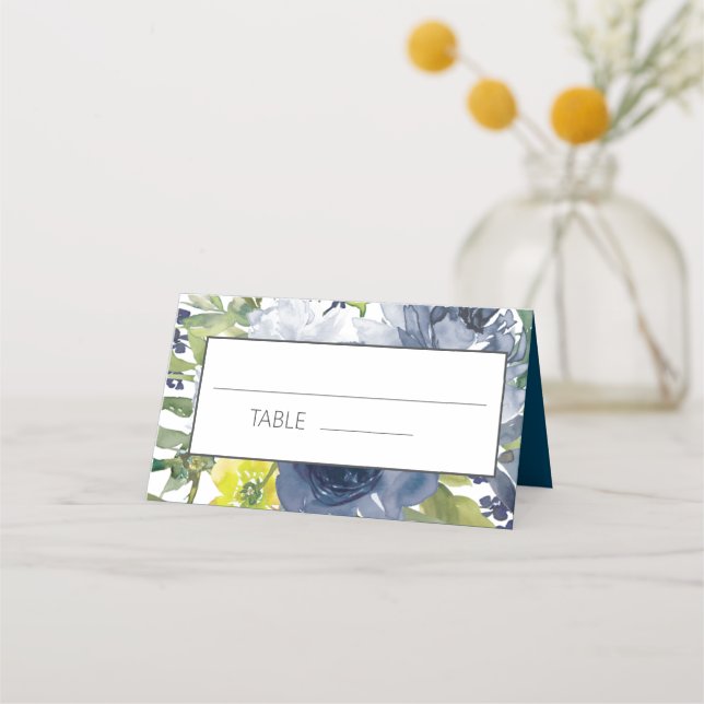 Carte De Placement Marine bleu jaune blanc Aquarelle Mariage floral (Devant)