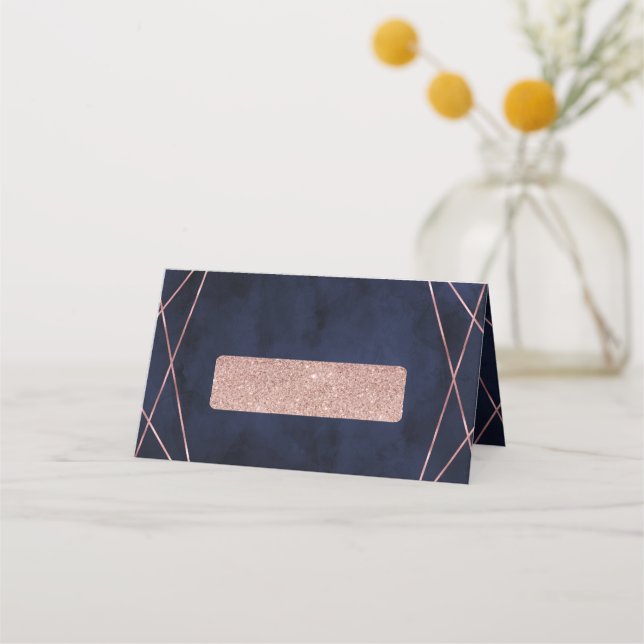Carte De Placement Marine Bleu & Rose Gold Table géométrique Siège (Devant)