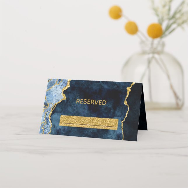 Carte De Placement Marine Blue Gold Agate Gilt Réservé Mariage de siè (Devant)