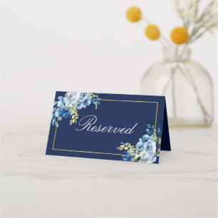 Carte De Placement Marine Blue Gold Floral Élégant Mariage Réservé