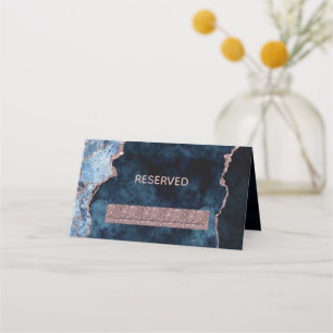 Carte De Placement Marine Blue Rose Gold Agate Réservé Mariage de siè