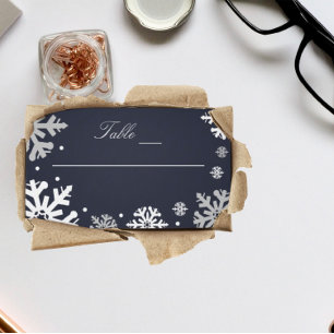 Carte De Placement Marine Blue Snowflakes Mariage d'hiver