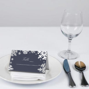 Carte De Placement Marine Blue Snowflakes Mariage d'hiver
