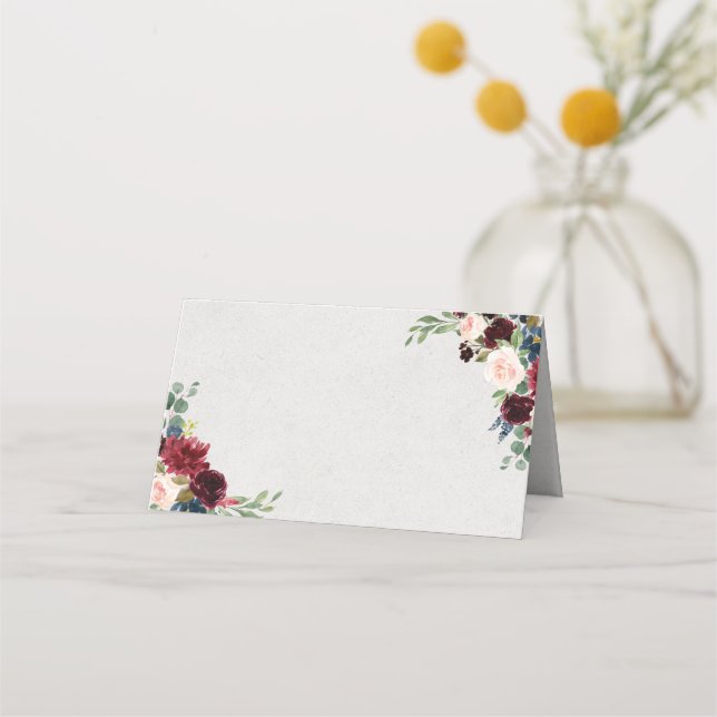 Carte De Placement Marine & Marsala Floral Mariage Blank Foled (Devant)