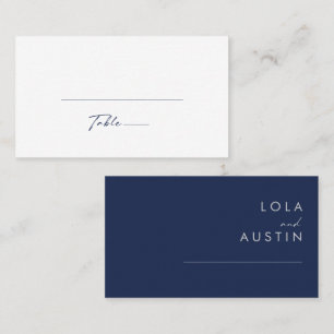 Carte De Placement Marine minimaliste moderne bleu   Mariage plat arg