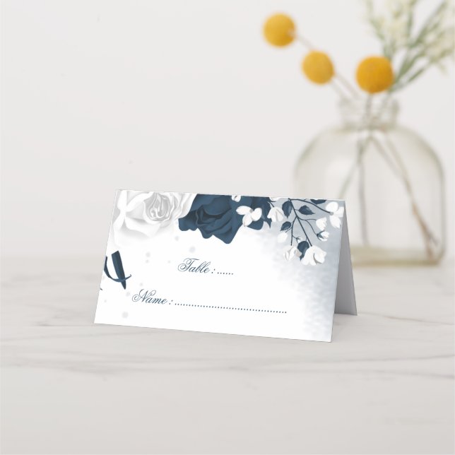 Carte De Placement Marine romantique & fleurs blanches (Devant)