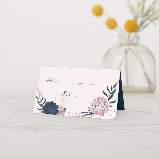 Carte De Placement Marine romantique & fleurs roses (Devant)
