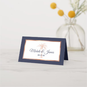 Carte De Placement Marine Rose or cuivre Palm Tree moderne Mariage