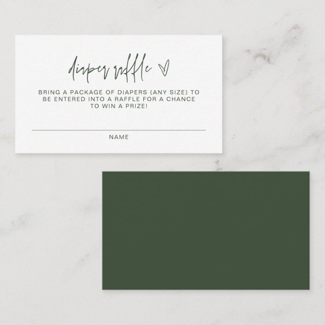 Carte De Placement MARLO Boho Forest Green Baby Diaper Raffle Billet (Devant / Derrière)