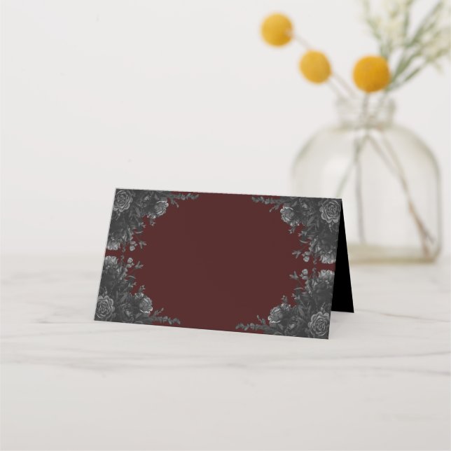 Carte De Placement Maroon Black Grey Rose Mariage gothique (Devant)