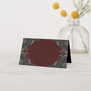 Carte De Placement Maroon Black Grey Rose Mariage gothique
