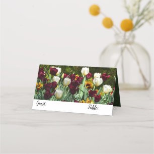 Carte De Placement Maroon et Tulipes Jaunes Florales colorées