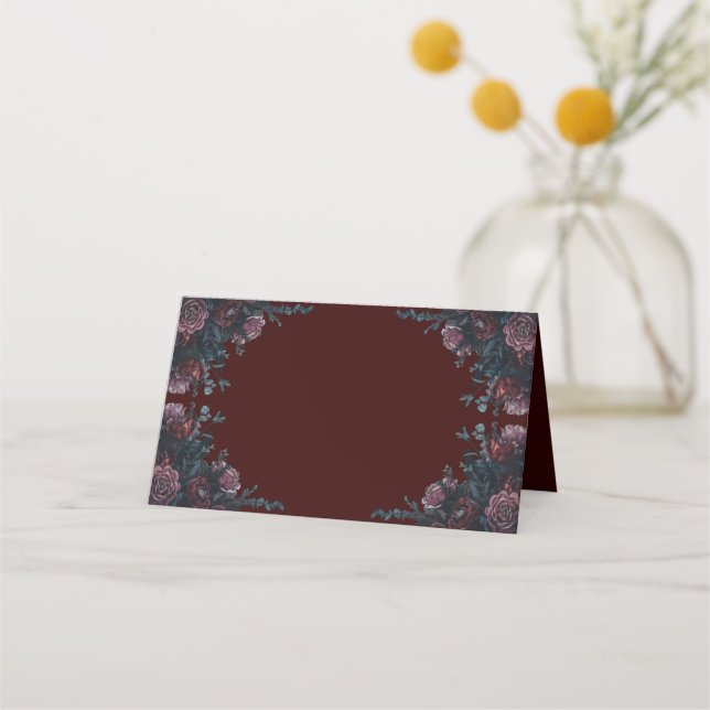 Carte De Placement Maroon Mariage Floral d'automne (Devant)