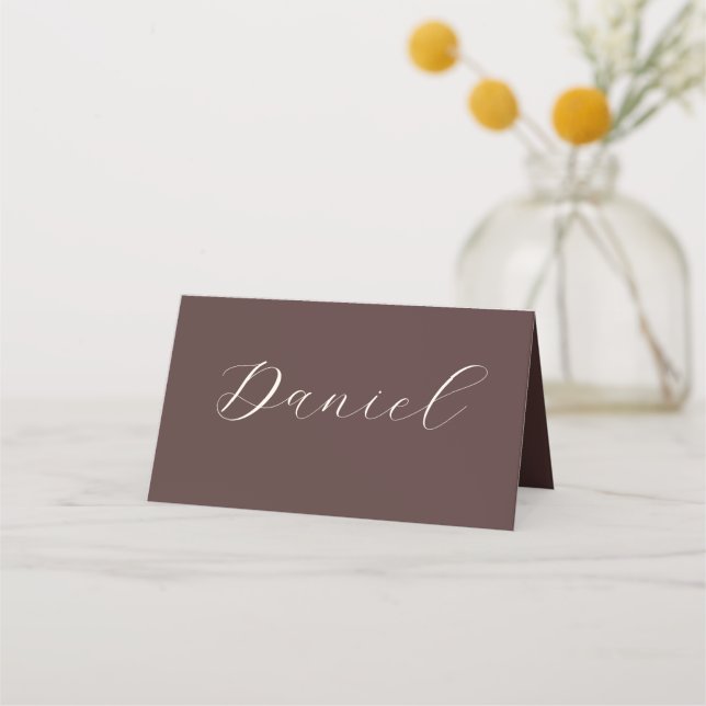 Carte De Placement Marron Chocolat Beige Bohème Nom De Mariage Script (Devant)
