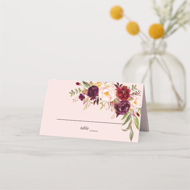 Carte De Placement Marsala Bourgogne & Flore Blush - Rose (Devant)