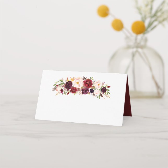 Carte De Placement Marsala Burgundy Floral Mariage Plaqué Carte Place (Devant)