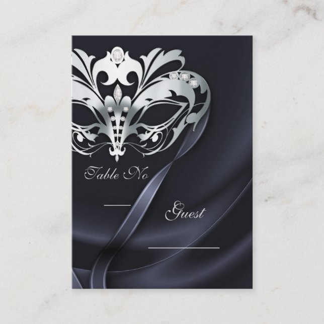Carte De Placement Mascarade Argent Noir joaillé Table PlaceCard (Devant)