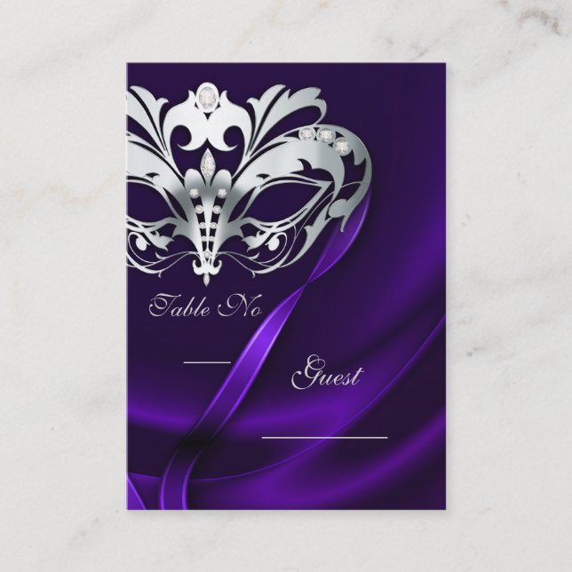 Carte De Placement Mascarade d'argent violet joaillé Table PlaceCard (Devant)
