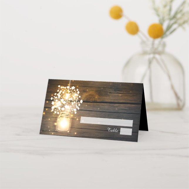 Carte De Placement Mason Jar brillant Lights fleuri carte place (Devant)