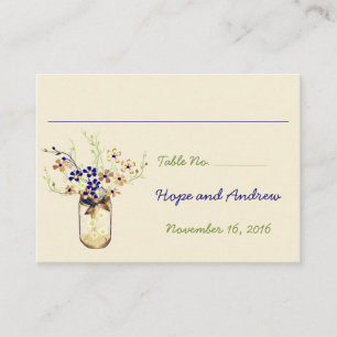 Carte De Placement Mason Jar, fleur sauvage de cuivre et de marine