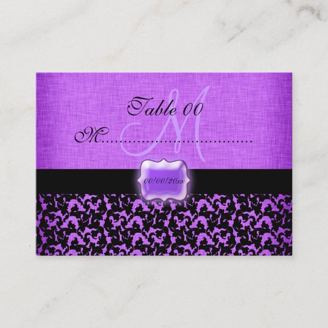 Carte De Placement Masque mariage noir violet "numéro de table" (Devant)