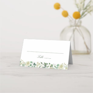 Carte De Placement Megan Elegant Vert Fleurs Blanches Mariage