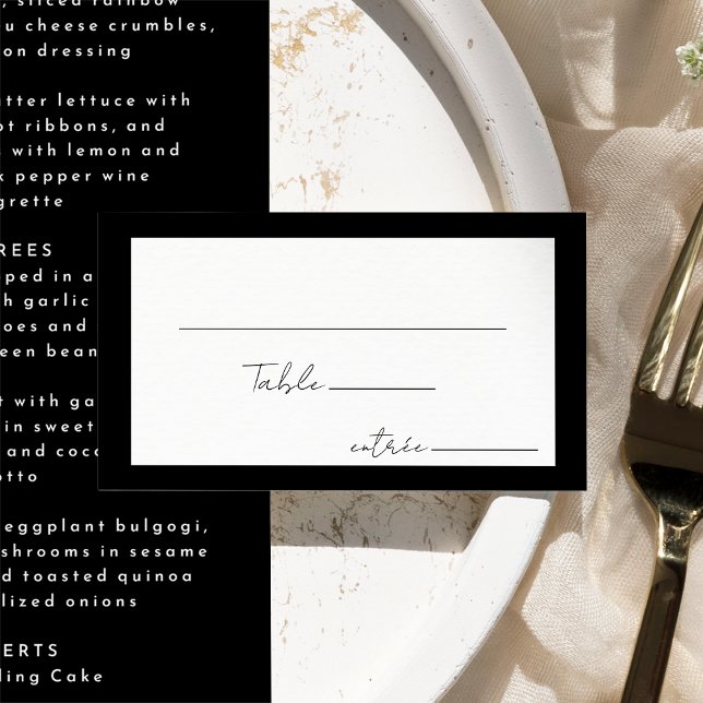 Carte De Placement Menu de mariage à écriture moderne noire plat (Créateur téléchargé)