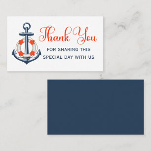 Carte De Placement Merci Beach Ancre Bleu Rouge Mariage nautique