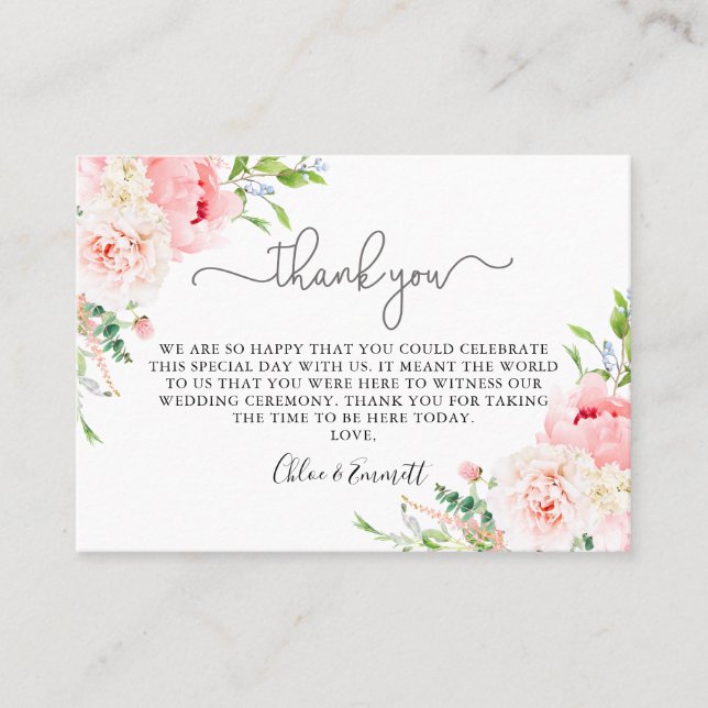 Carte De Placement Merci de Mariage rose rustique (Devant)