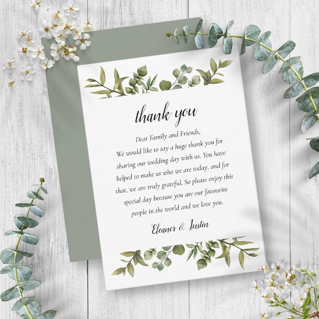 Carte De Placement Merci Mariage de l'Eucalyptus des bois (Woodland Eucalyptus Greenery Wedding Thank You Place Card)