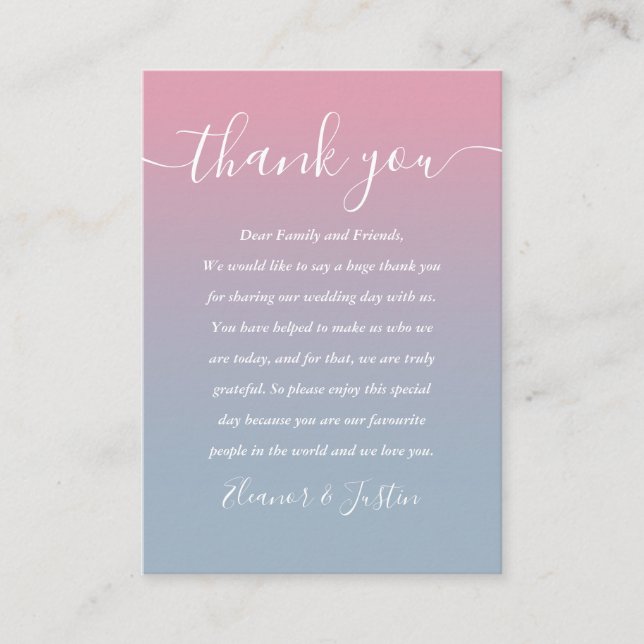 Carte De Placement Merci Mariage Ombre Rose Et Dusty (Devant)