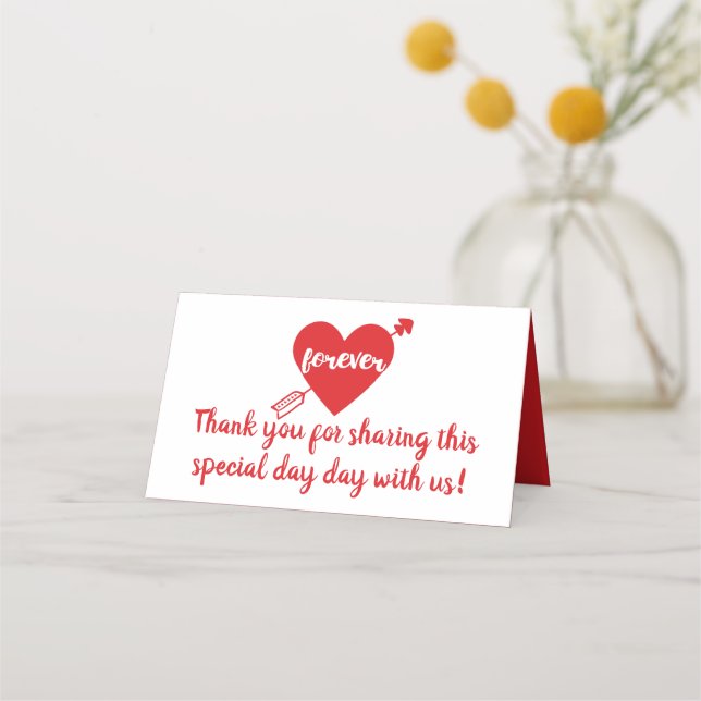 Carte De Placement Merci Rouge Coeur Blanc Mariage Anniversaire Amour (Devant)