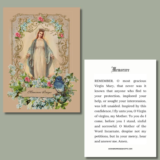 Carte De Placement Mère catholique Mary Floral Mémorare prière (Créateur téléchargé)