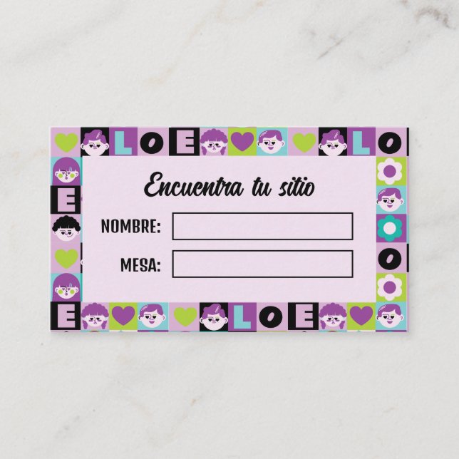 Carte De Placement Meseros Seating Plan Boda Divertida Lila Azul (Devant)
