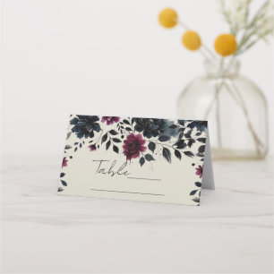 Carte De Placement Midnight Blue Bourgogne Inky Floral Almond Mariage