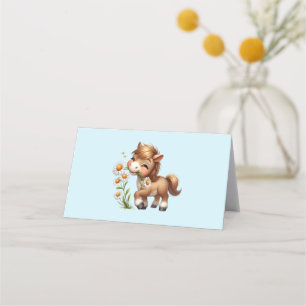Carte De Placement Mignonne Pony Mange Manger Des Marguerites