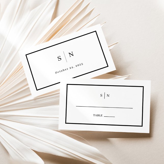 Carte De Placement Minimal et chic | Mariage noir et blanc (A chic, minimalist wedding place card in black and white with your monogram)