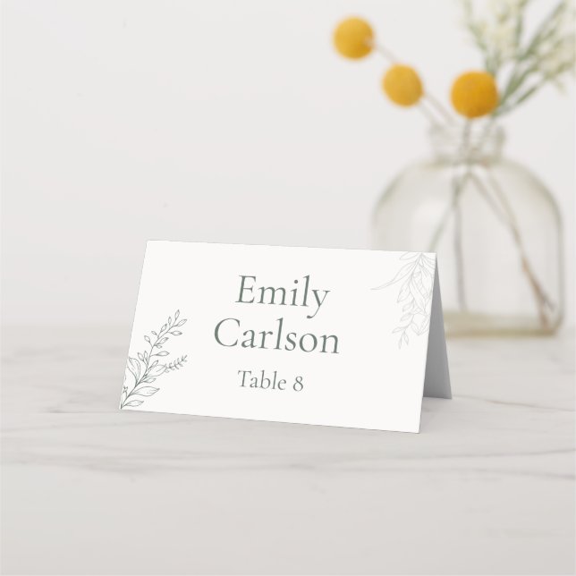 Carte De Placement Minimal Sage Green Botanical Place Card (Devant)