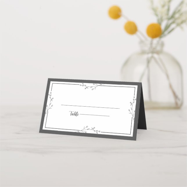 Carte De Placement Minimalist Black & White Wedding Folded Place Card (Devant)