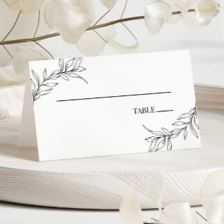 Carte De Placement Minimaliste minimaliste noir blanc Mariage feuille