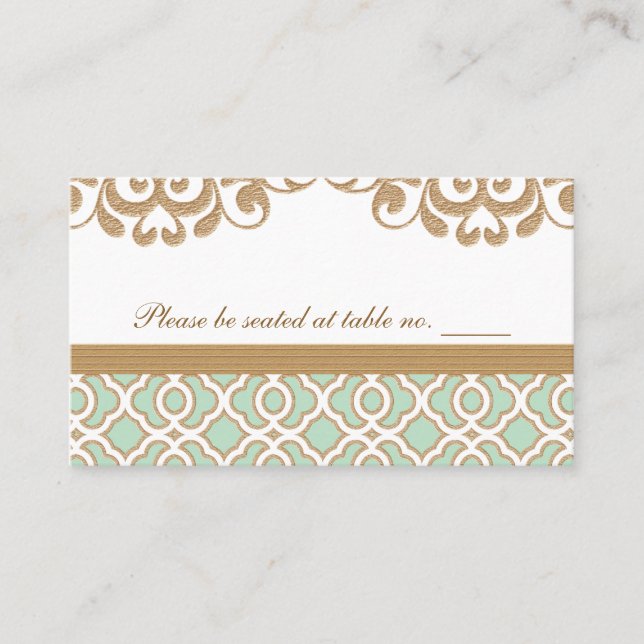Carte De Placement Mint Green Gold Mariage marocain Table Place (Devant)