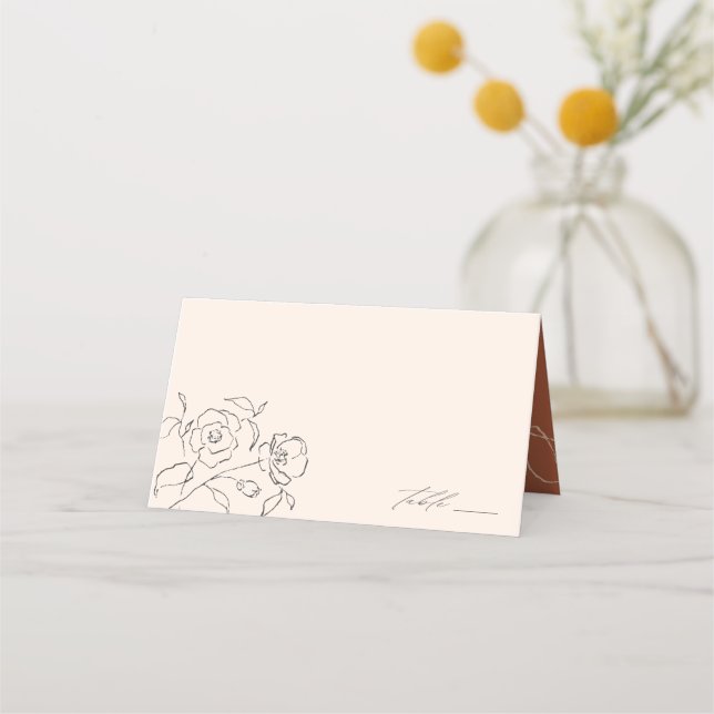 Carte De Placement Minuscule Neutre Delicale Art Mariage Floral (Devant)