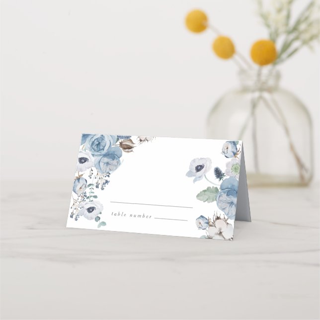 Carte De Placement Misty Blues Rose Anemones Plaques (Devant)