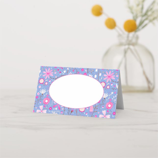 Carte De Placement Modern Blue Botanical Wildflower Floral Pattern (Devant)