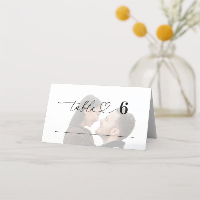 Carte De Placement Modern Faded Photo Heart Script Mariage invité (Devant)